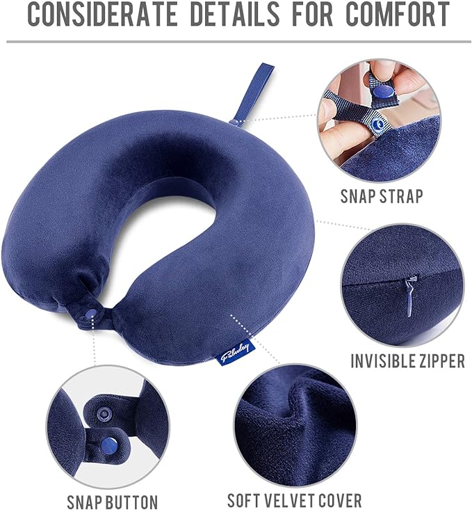 Travel Pillow Memory Foam Head Neck Support Airplane Pillow for Traveling, Car, Home, Office, Travel