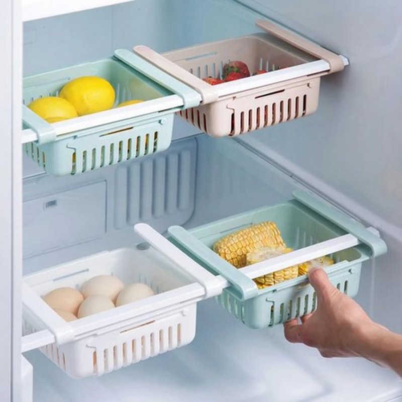 Buy 1 get 2 Free Offer Adjustable Fridge Storage Basket Racks & Sliding Tray Pack of 3 Sets