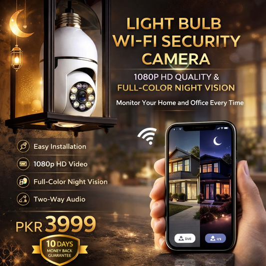 Light Bulb Wi-Fi Security Camera with 1080P HD Quality and Full-Color Night Vision for Monitor Your Home and Office every time