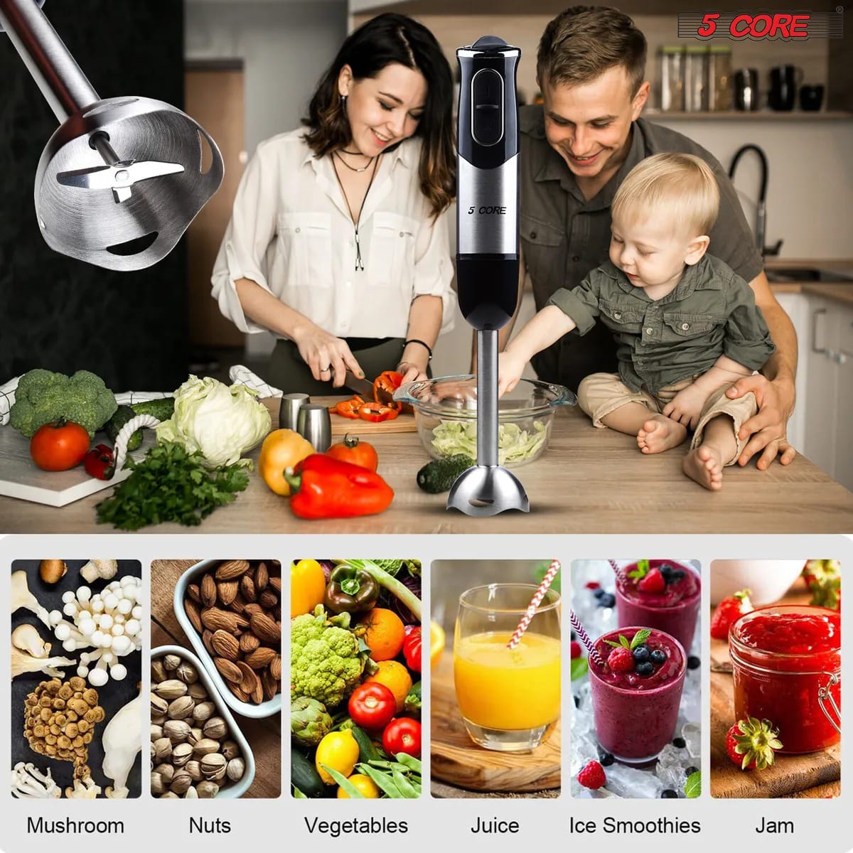 Immersion Hand Held Blender Stick with Food Grade Stainless Steel Blades for Perfect for Smoothies, Puree Baby Food & Soup