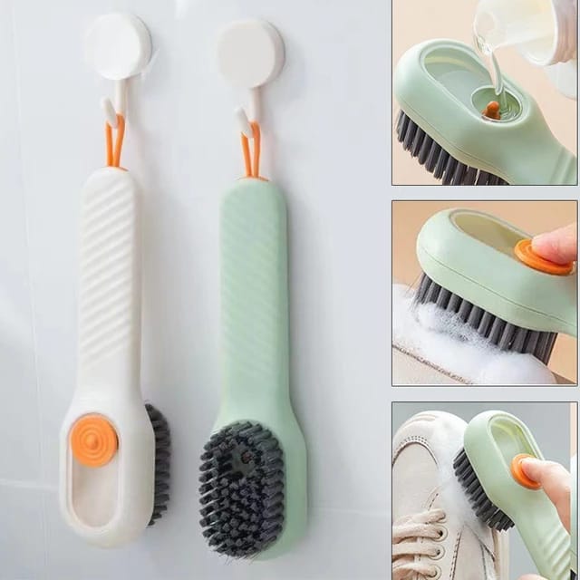 (Pack of 2) Multifunctional Easy to Use Press Liquid Brush with Soap Dispenser for Cleaning Shoes Clothes Laundry Household Use in Bathroom Kitchen