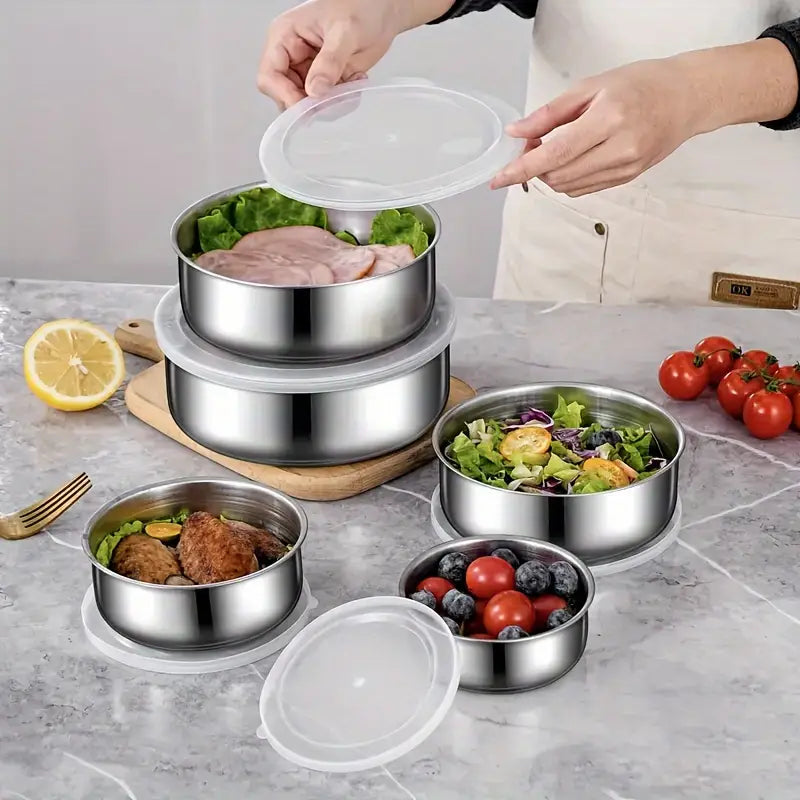 Fresh Box Set of 5 Stainless Steel Food Storage Containers with Airtight Lids