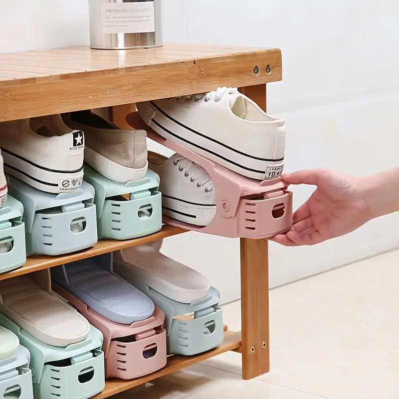 (Pack of 2) Foldable Double Layer Shoes Organizer Storage Rack for Closet Home and Outdoor Use